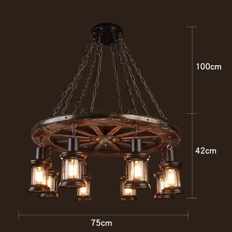 American Retro Industrial Style Chandelier Glass Solid Wood Iron Restaurant Bar Coffee Shop Boat Wood Decoration Pendent Lamp - Julia M LifeStyles