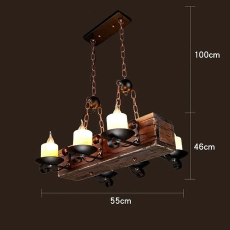 American Retro Industrial Style Chandelier Glass Solid Wood Iron Restaurant Bar Coffee Shop Boat Wood Decoration Pendent Lamp - Julia M LifeStyles