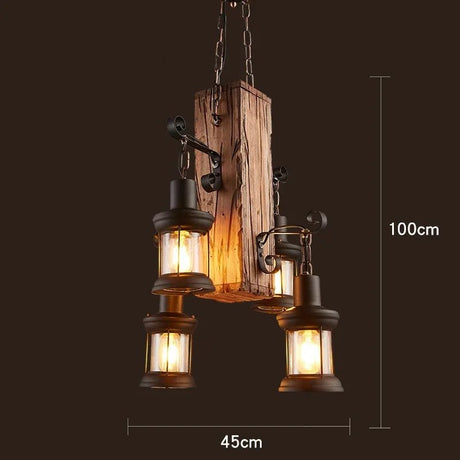 American Retro Industrial Style Chandelier Glass Solid Wood Iron Restaurant Bar Coffee Shop Boat Wood Decoration Pendent Lamp - Julia M LifeStyles