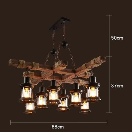 American Retro Industrial Style Chandelier Glass Solid Wood Iron Restaurant Bar Coffee Shop Boat Wood Decoration Pendent Lamp - Julia M LifeStyles