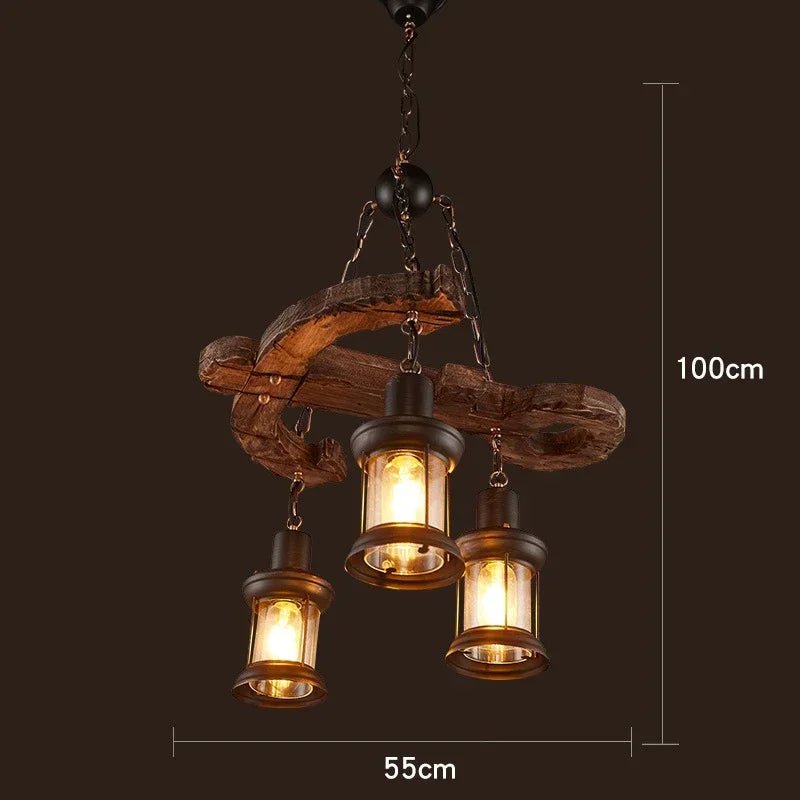 American Retro Industrial Style Chandelier Glass Solid Wood Iron Restaurant Bar Coffee Shop Boat Wood Decoration Pendent Lamp - Julia M LifeStyles