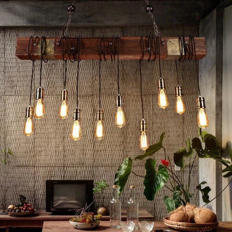 American Retro Industrial Style Chandelier Glass Solid Wood Iron Restaurant Bar Coffee Shop Boat Wood Decoration Pendent Lamp - Julia M LifeStyles