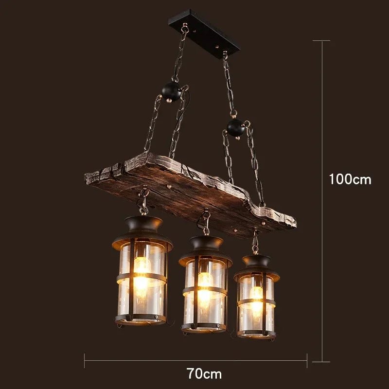 American Retro Industrial Style Chandelier Glass Solid Wood Iron Restaurant Bar Coffee Shop Boat Wood Decoration Pendent Lamp - Julia M LifeStyles