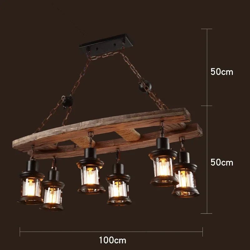 American Retro Industrial Style Chandelier Glass Solid Wood Iron Restaurant Bar Coffee Shop Boat Wood Decoration Pendent Lamp - Julia M LifeStyles