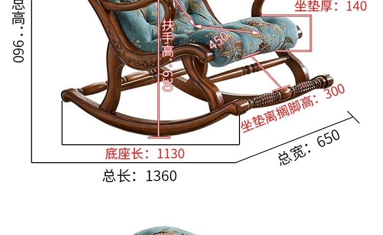 American Solid Wood Rocking Chair Balcony Casual Lunch Break Recliner Fabric Genuine Leather Simple Leisure Chair Living Room Adult Couch - Julia M LifeStyles