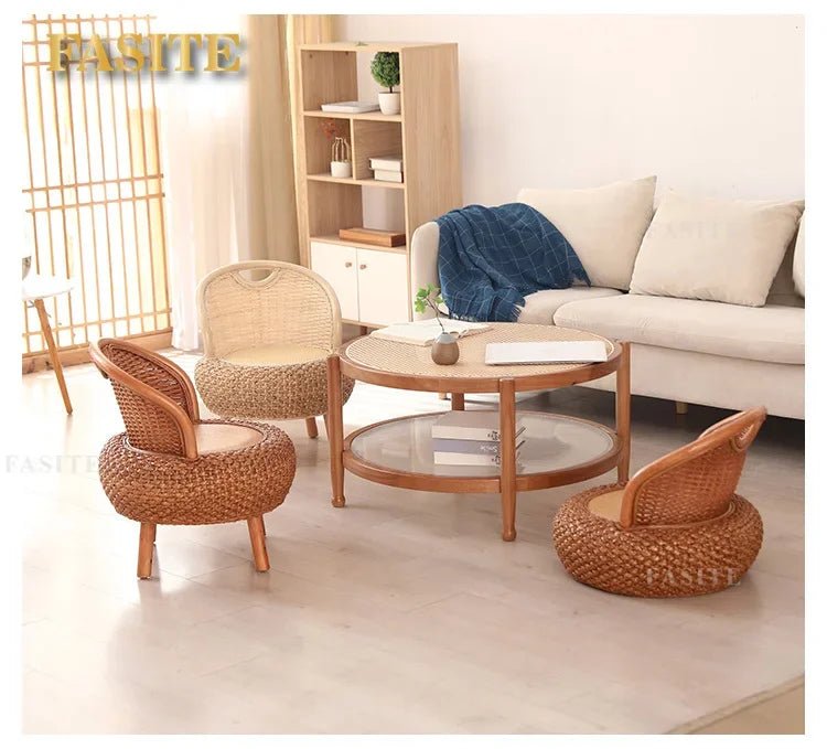 Balcony rattan chair tatami mat single with rattan solid wood for shoe stool living room adult casual - Julia M LifeStyles