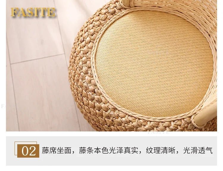 Balcony rattan chair tatami mat single with rattan solid wood for shoe stool living room adult casual - Julia M LifeStyles