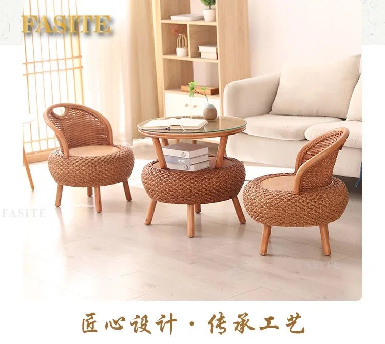 Balcony rattan chair tatami mat single with rattan solid wood for shoe stool living room adult casual - Julia M LifeStyles