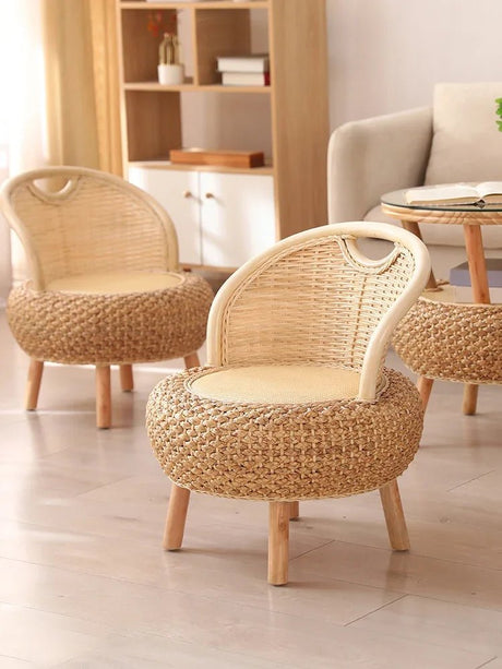 Balcony rattan chair tatami mat single with rattan solid wood for shoe stool living room adult casual - Julia M LifeStyles