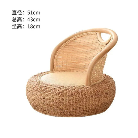 Balcony rattan chair tatami mat single with rattan solid wood for shoe stool living room adult casual - Julia M LifeStyles