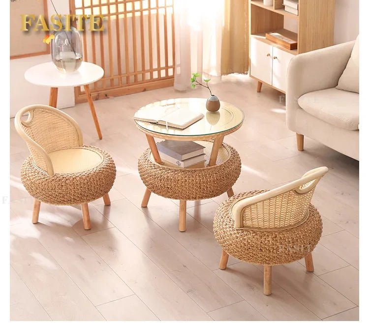 Balcony rattan chair tatami mat single with rattan solid wood for shoe stool living room adult casual - Julia M LifeStyles