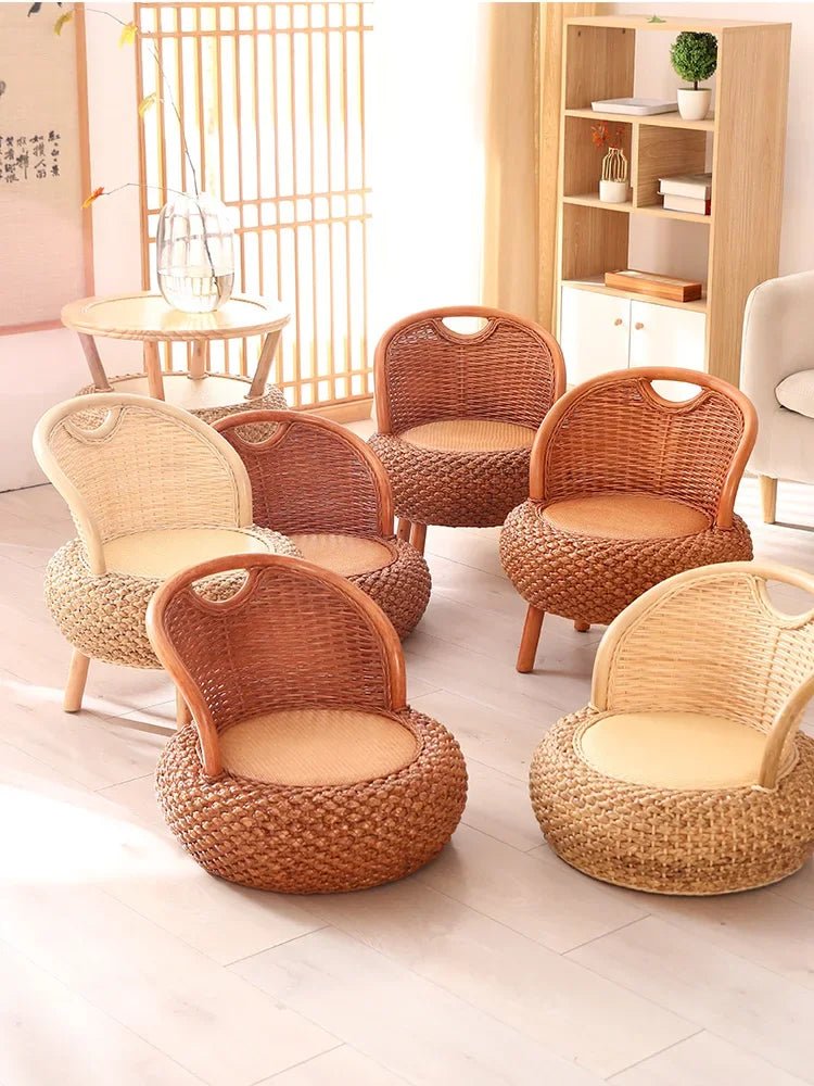 Balcony rattan chair tatami mat single with rattan solid wood for shoe stool living room adult casual - Julia M LifeStyles