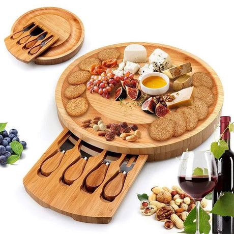 Bamboo Cheese Board Set with Cheese Knife & Bread Tray - Julia M LifeStyles