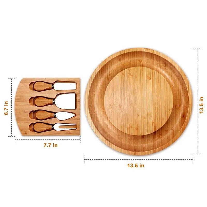 Bamboo Cheese Board Set with Cheese Knife & Bread Tray - Julia M LifeStyles