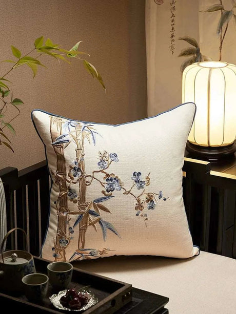 Bamboo Plum Bossom Embroidered Cushion Cover - Julia M LifeStyles