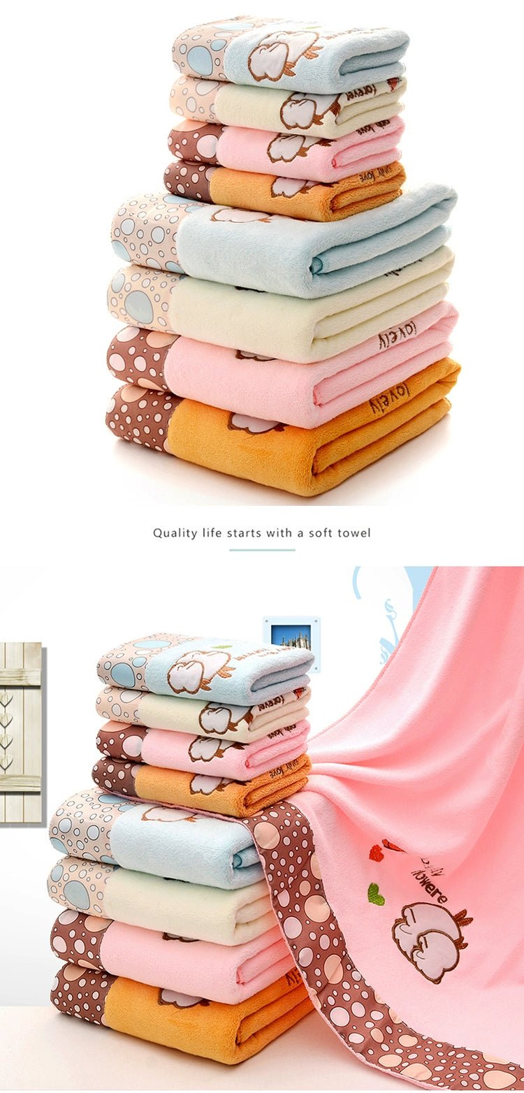 Plus Size Soft and Absorbent Cartoon Bath Towel Set - Julia M LifeStyles