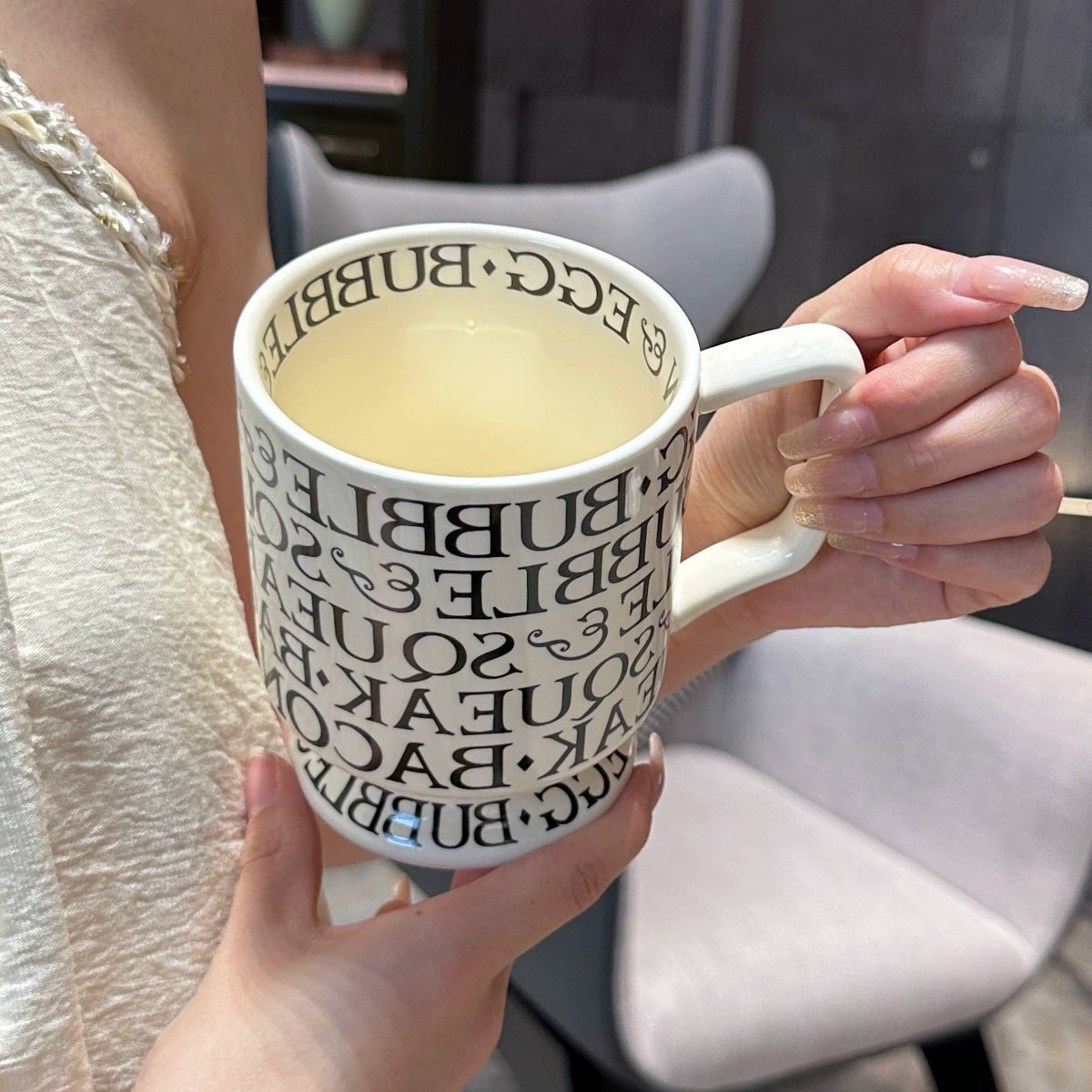 [Beautiful Style for Wife of Shop Owner] Ins Style Letter Roman Impression French Mug Coffee Cup Water Cup - Julia M LifeStyles