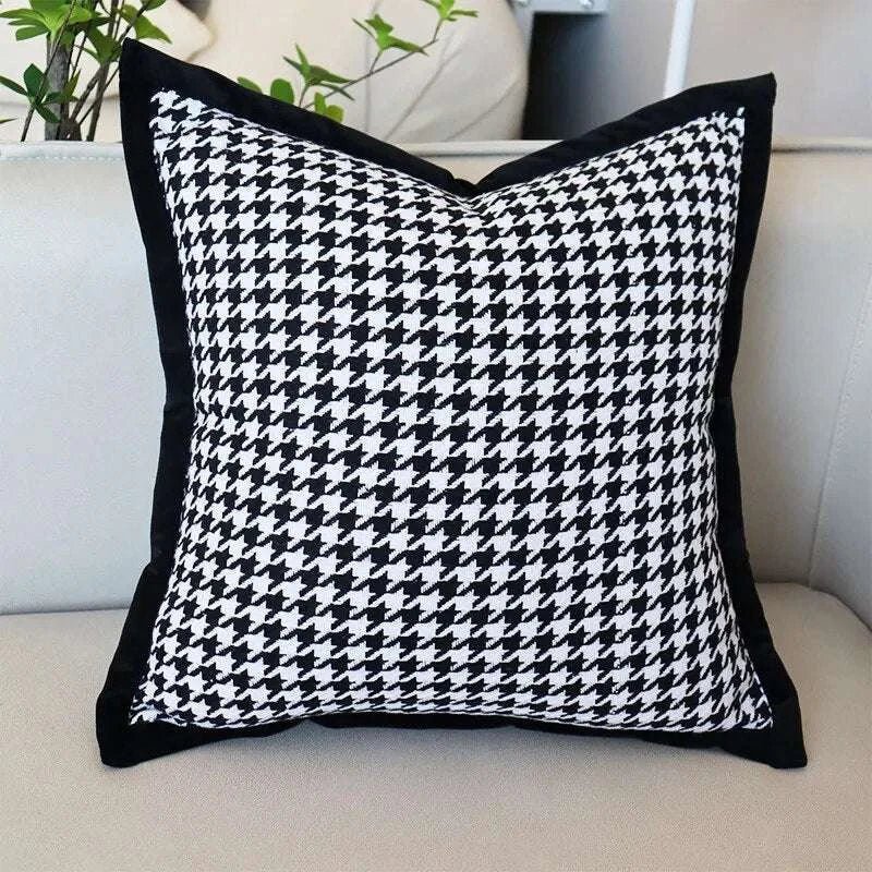 Black and White Houndstooth Check Pillow - Julia M LifeStyles