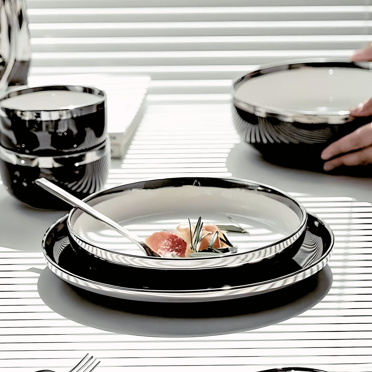 Black Silver Edge Tableware Set - Elegance and Sophistication - Julia M LifeStyles