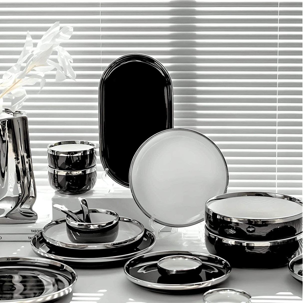 Black Silver Edge Tableware Set - Elegance and Sophistication - Julia M LifeStyles