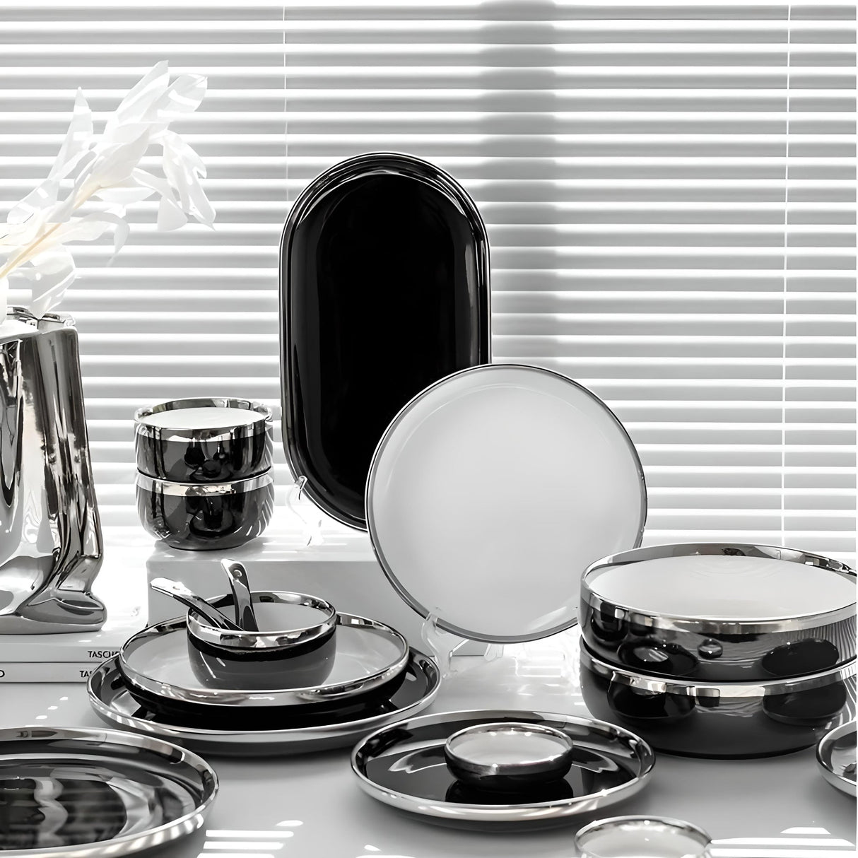 Black Silver Edge Tableware Set - Elegance and Sophistication - Julia M LifeStyles