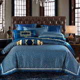 Blue Black Silk Satin Luxury Royal Bedding set Queen King size Bed set Bed/Flat sheet Bed spread set Pillowcase Duvet cover - Julia M LifeStyles