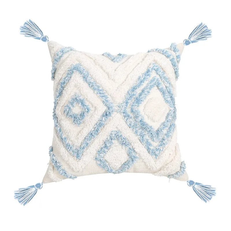 Blue Geometric Tufted Bohemian Pillow Covers Tassels Lengthen Bedroom Sofa Pillow Case For Living Room Sofa Home Decoration - Julia M LifeStyles