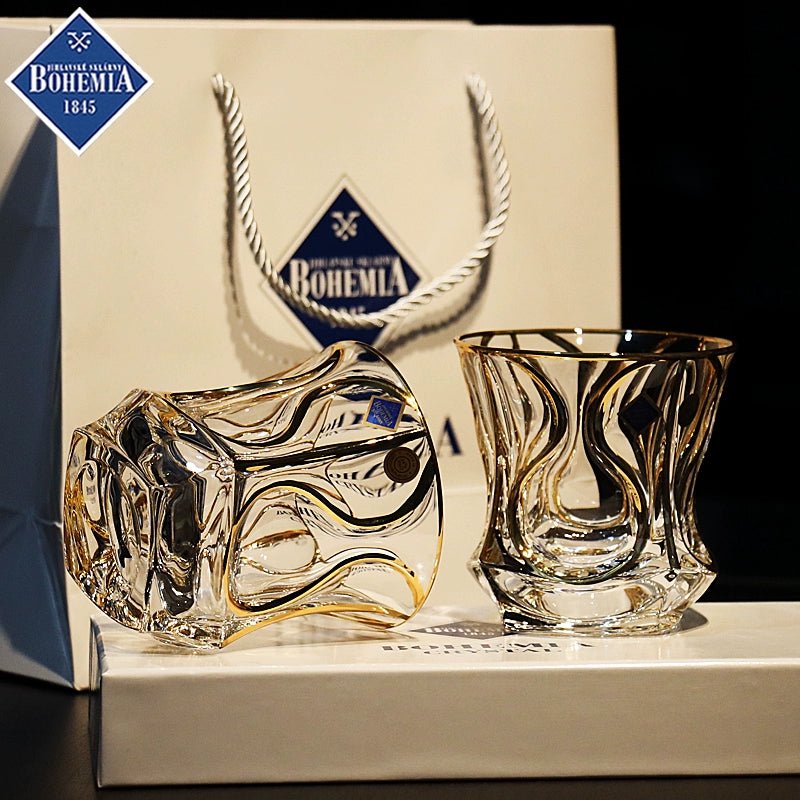 Bohemia Crystal Glass Gold Whiskey & Wine Glass Set - Julia M LifeStyles