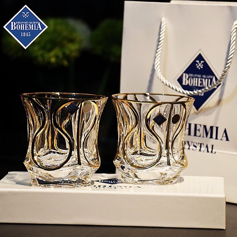 Bohemia Crystal Glass Gold Whiskey & Wine Glass Set - Julia M LifeStyles