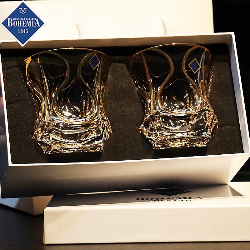 Bohemia Crystal Glass Gold Whiskey & Wine Glass Set - Julia M LifeStyles