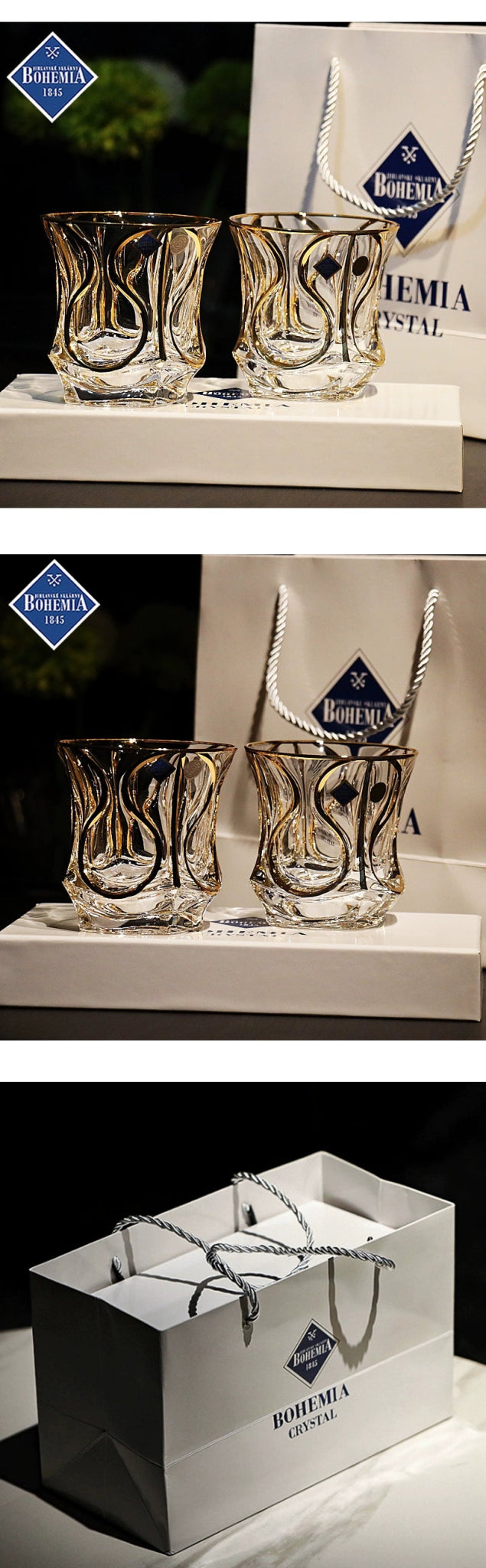 Bohemia Crystal Glass Gold Whiskey & Wine Glass Set - Julia M LifeStyles