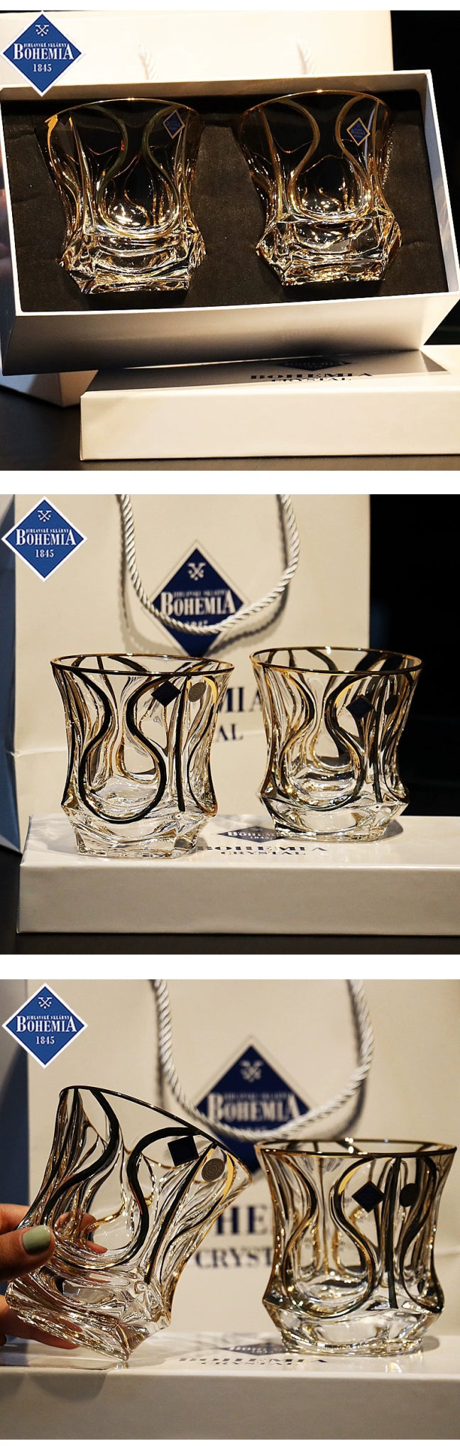 Bohemia Crystal Glass Gold Whiskey & Wine Glass Set - Julia M LifeStyles