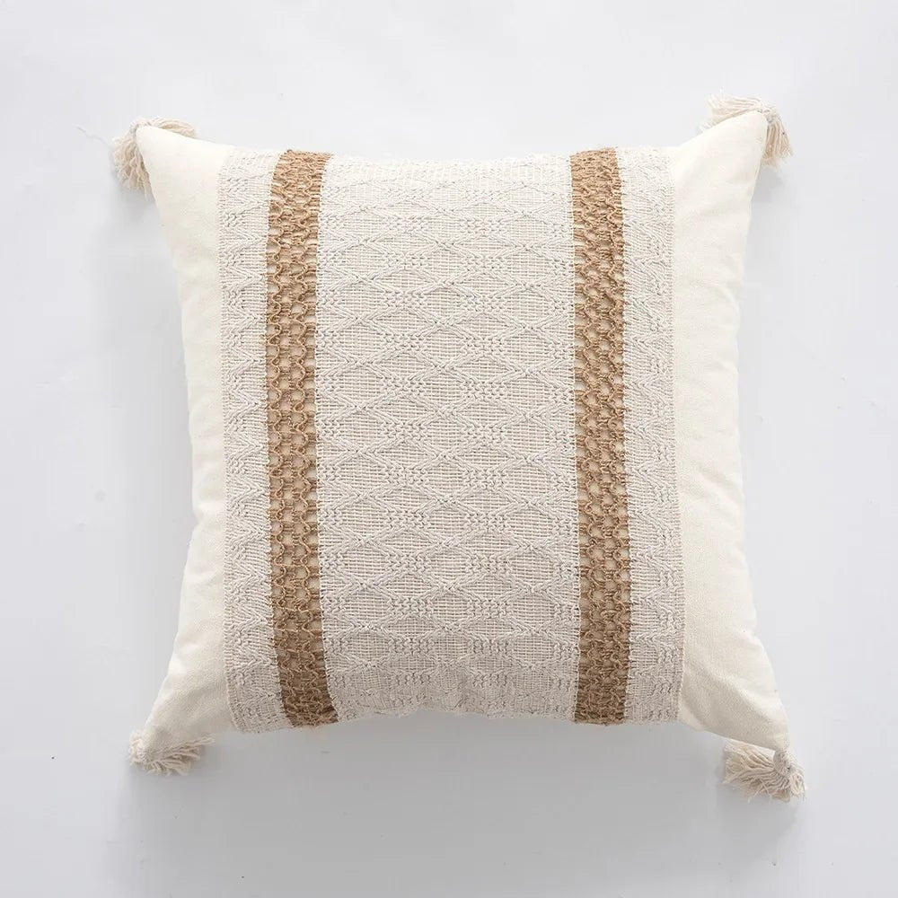 Bohemian Linen Fringed Throw Pillow Cover – Embroidered Decorative Cushion - Julia M LifeStyles