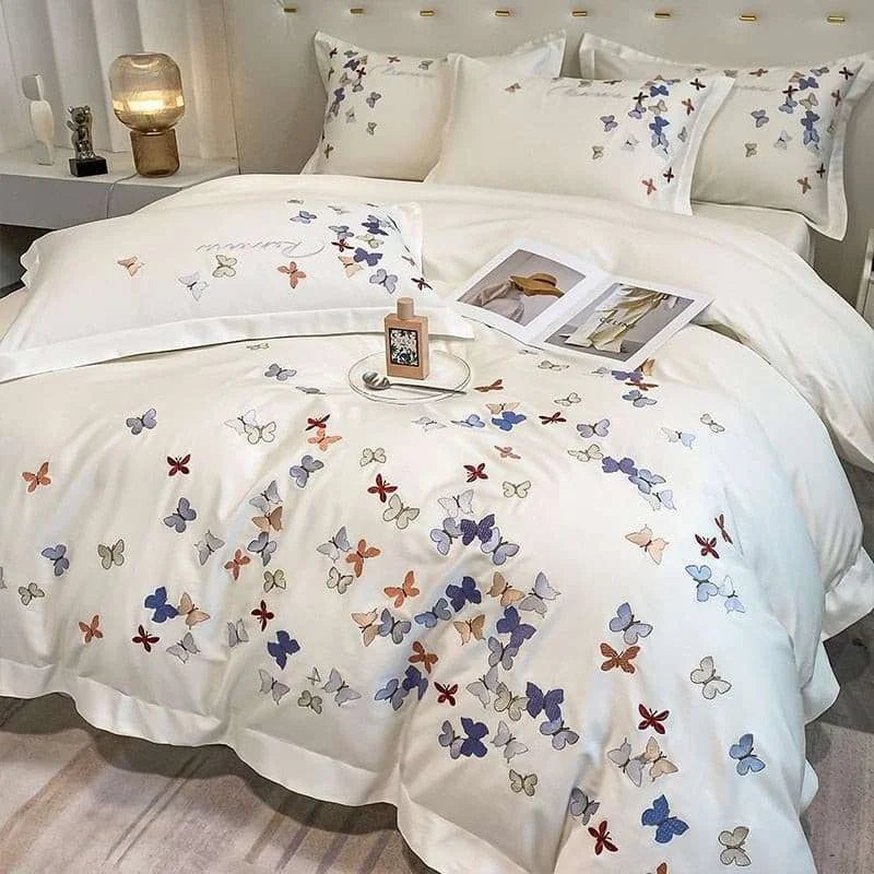 Butterfly Elegance 100% Egyptian Cotton Luxury Bedding Set - Julia M LifeStyles