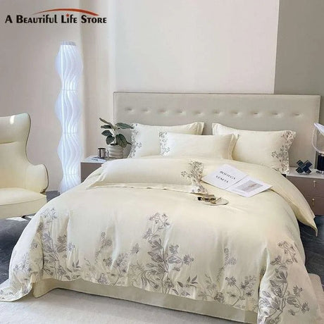 Butterfly Flowers Embroidery Luxury Bedding Set - Julia M LifeStyles