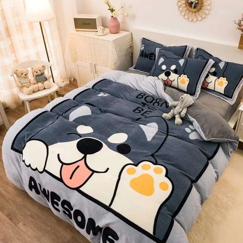 Cartoon Big White Bear Thick Winter Fleece Bedding Set - Julia M LifeStyles