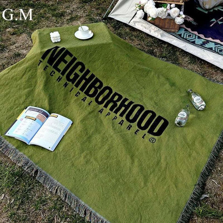 Green Tassel Knitted Picnic Mat - Vintage Letter Blanket for Outdoor Adventures picnic blanket Julia M Home & Kitchen   