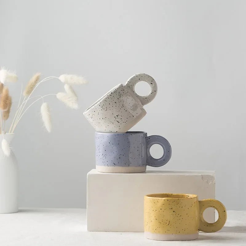 Modern Irregular Ceramic Mug with Ring Handle - Julia M LifeStyles