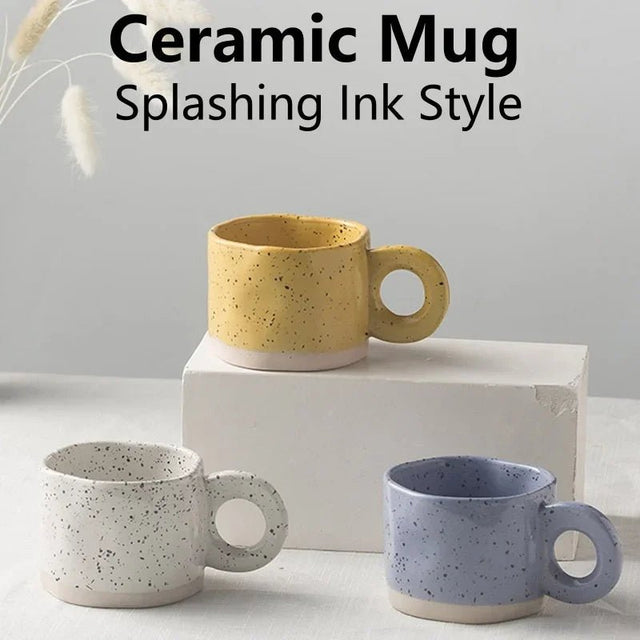 Modern Irregular Ceramic Mug with Ring Handle - Julia M LifeStyles