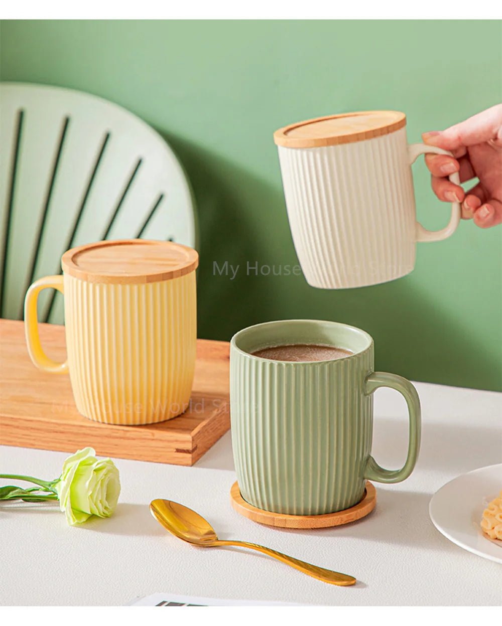 Chic Ceramic Mugs with Bamboo Lid - Julia M LifeStyles