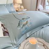 Chic Embroidery Blooming Beige Duvet Cover set 100%Cotton Soft Comfy Beddng set Bed Sheet Pillowcases Double Queen King 4Pcs - Julia M LifeStyles