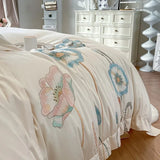 Chic Embroidery Blooming Beige Duvet Cover set 100%Cotton Soft Comfy Beddng set Bed Sheet Pillowcases Double Queen King 4Pcs - Julia M LifeStyles