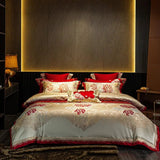 Chic Red Satin Jacquard Deluxe Bedding Set - Super King Size - Julia M LifeStyles