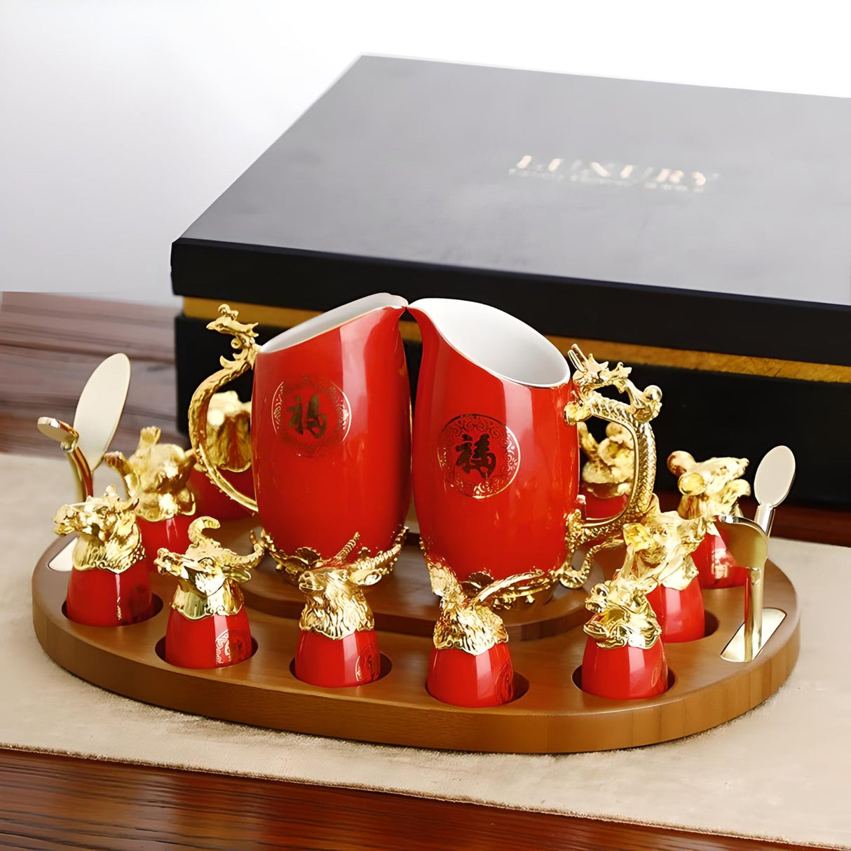 Chinese Zodiac Dragon and Phoenix Ceramic Wine Set - Julia M LifeStyles