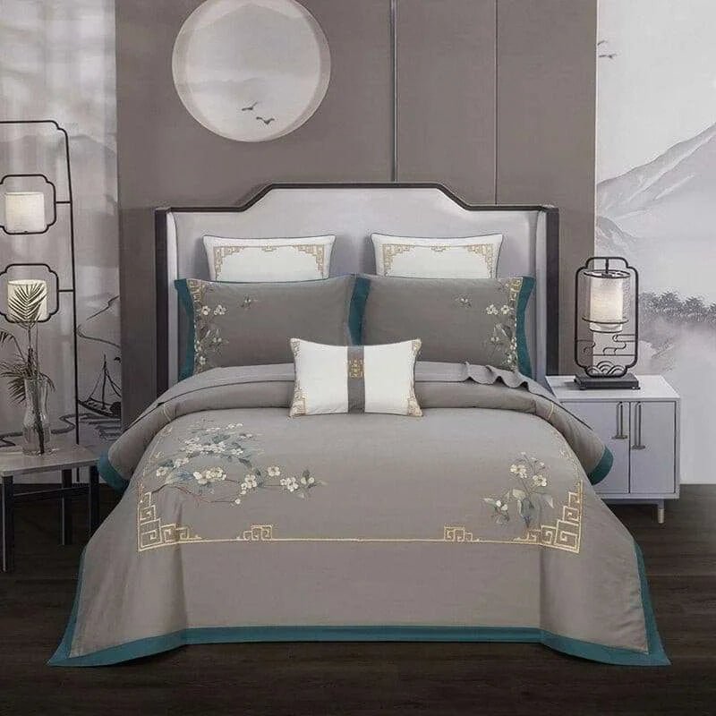 Chinoiserie Style Embroidery Duvet Quilt Cover - Julia M LifeStyles