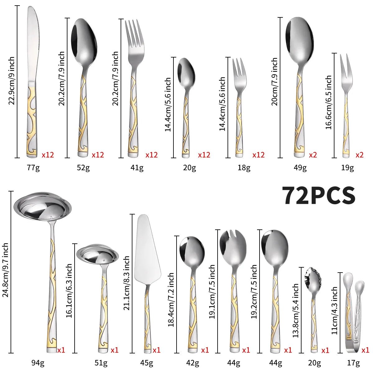 Christmas Tableware Set 72/84 - piece Cutlery Set Gold - plated Crown Stainless Steel Knife Fork Spoon Gift Box - Julia M LifeStyles