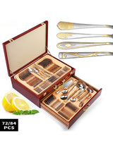 Christmas Tableware Set 72/84 - piece Cutlery Set Gold - plated Crown Stainless Steel Knife Fork Spoon Gift Box - Julia M LifeStyles