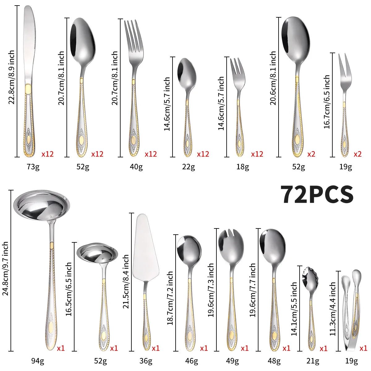 Christmas Tableware Set 72/84 - piece Cutlery Set Gold - plated Crown Stainless Steel Knife Fork Spoon Gift Box - Julia M LifeStyles