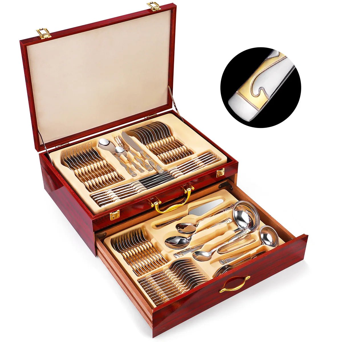 Christmas Tableware Set 72/84 - piece Cutlery Set Gold - plated Crown Stainless Steel Knife Fork Spoon Gift Box - Julia M LifeStyles