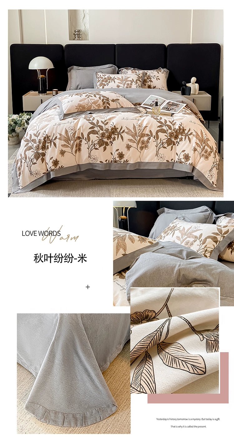 Classy Class a 200 PCs Pure Cotton Long - Staple Cotton Printed Four - Piece Bedding Set Autumn and Winter Thickening Cotton Quilt Cover Bed Sheets Bedding - Julia M LifeStyles